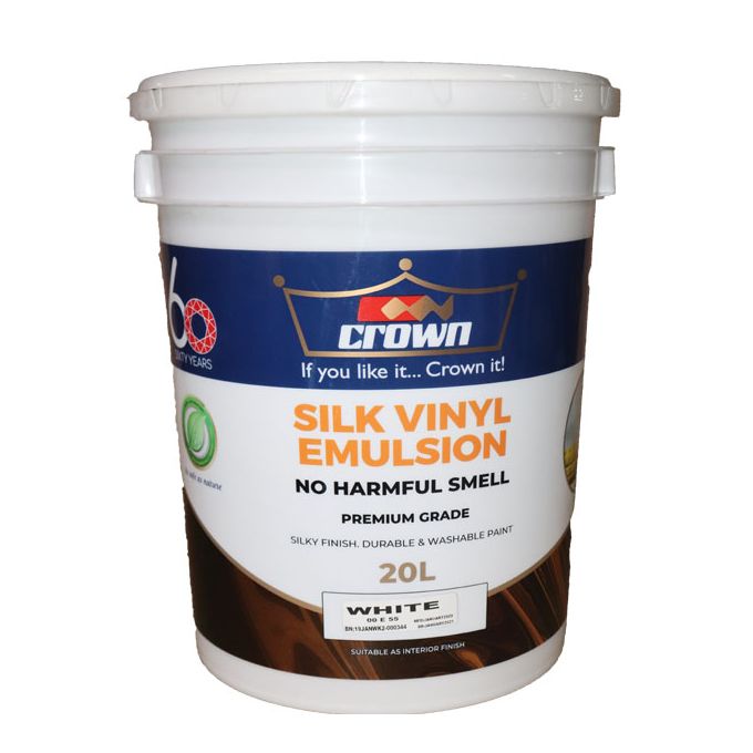 Crown Waterbased Silk Vynyl Emulsion (Brilliant White) - 20L